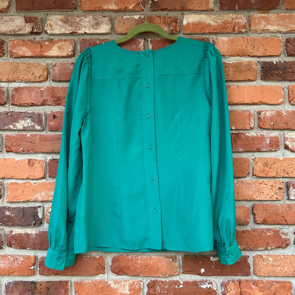 J. Crew Factory Green Button Back Blouse M - Picture 3 of 6